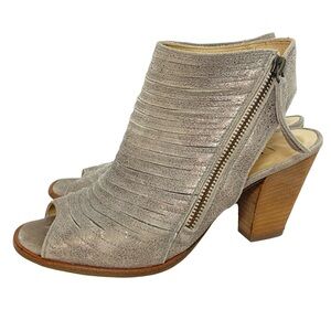 Paul Green Cayanne Peep Toe Bootie Heels Shoes Womens Size 7.5 Neutral Metallic